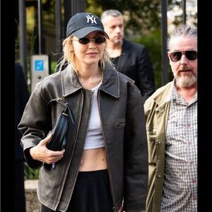 Mango oversized distressed leather jacket